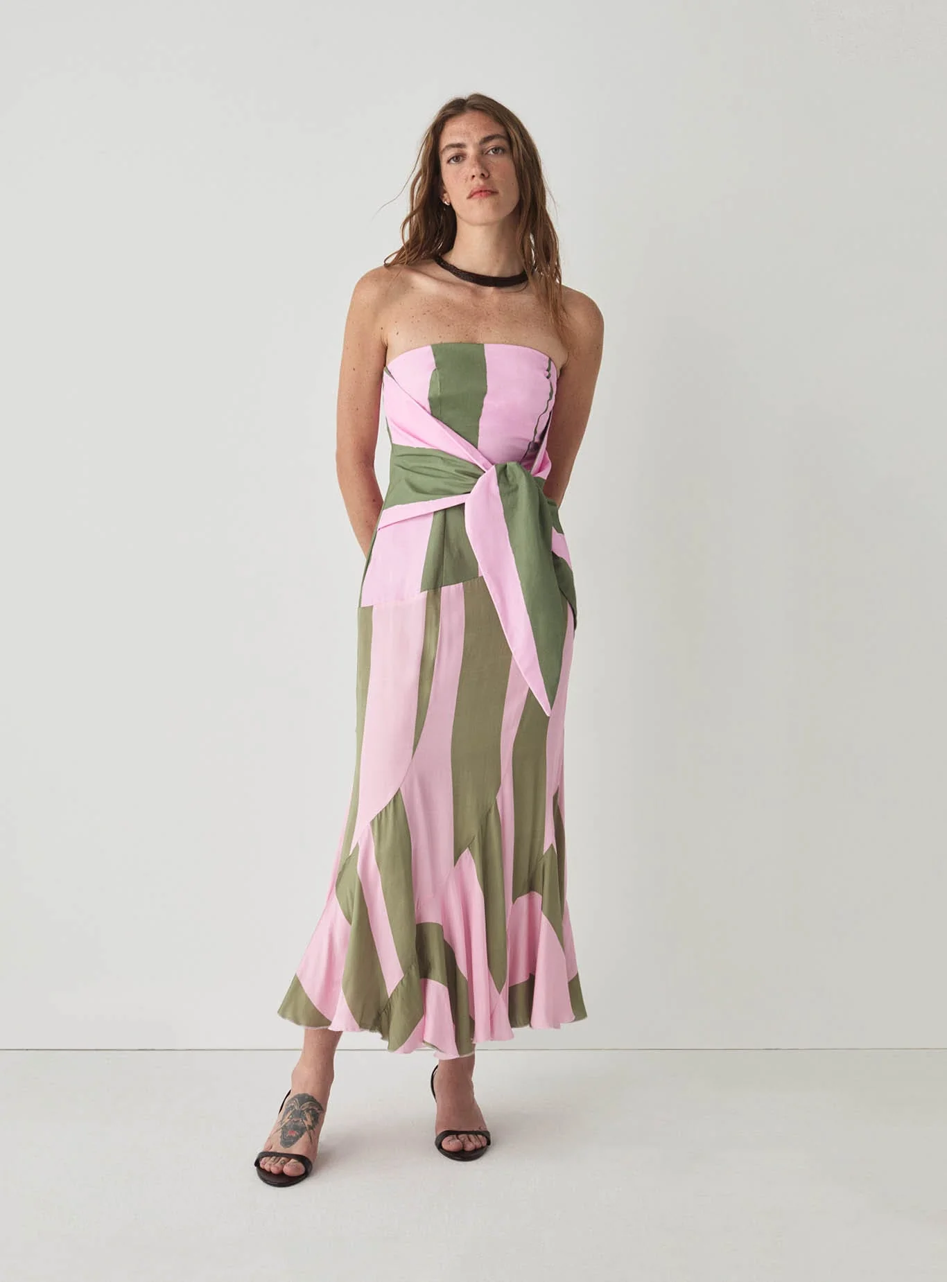 ARIA PINK STRIPED MIDI DRESS