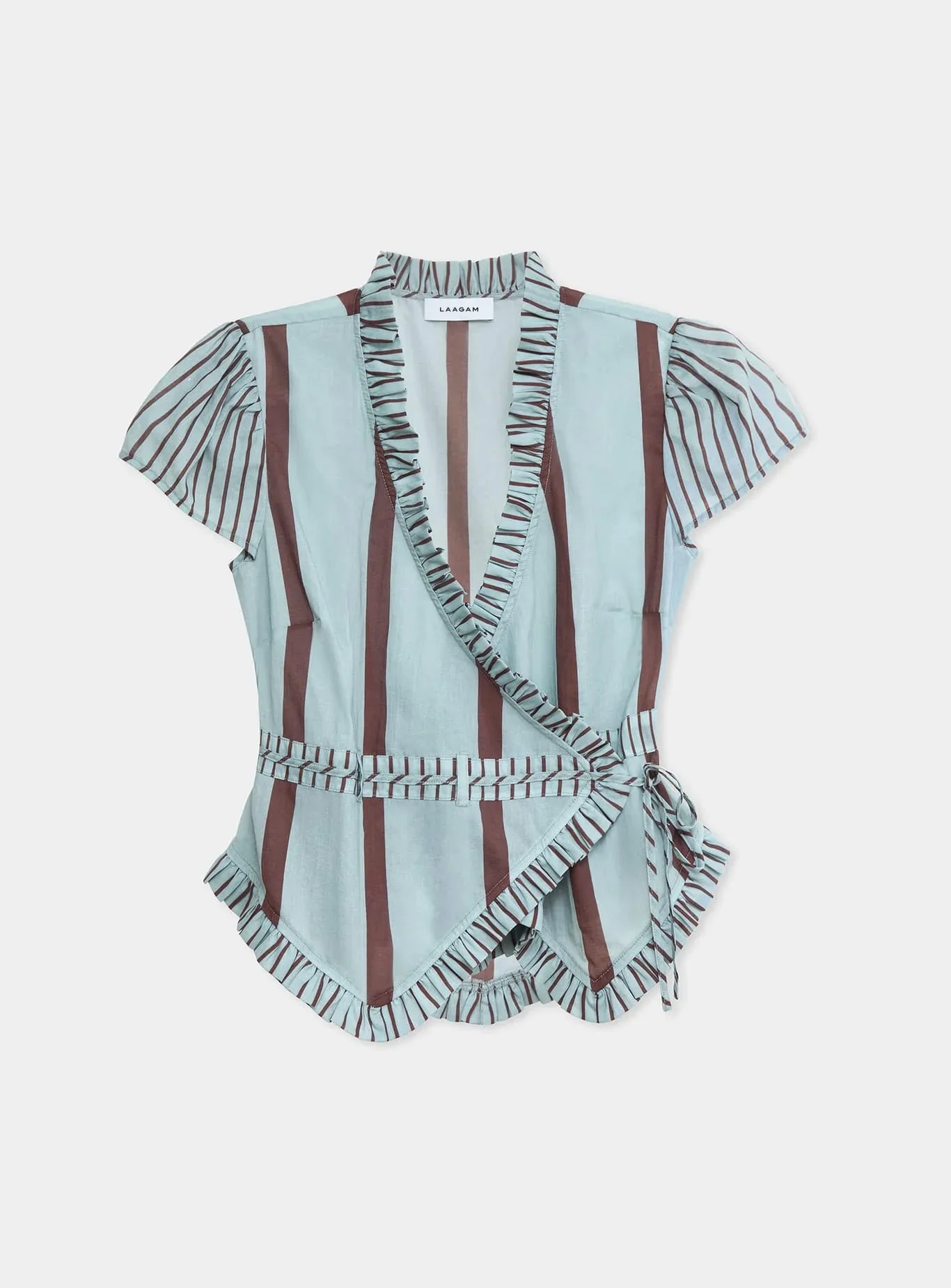 ATENA TURQUOISE STRIPED WRAP BLOUSE - Image 7