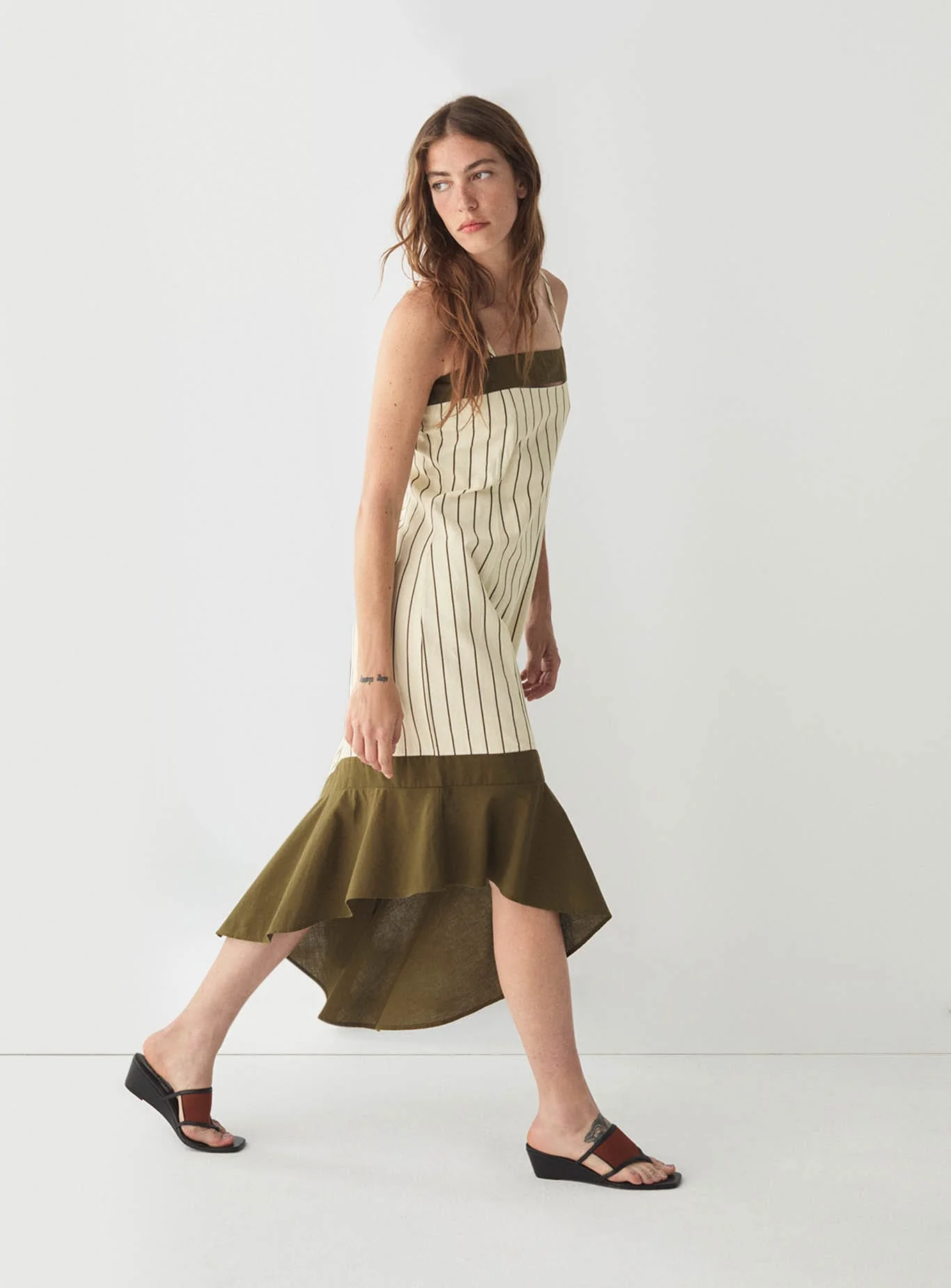 BREEZE KHAKI ASYMMETRIC MIDI DRESS - Image 3