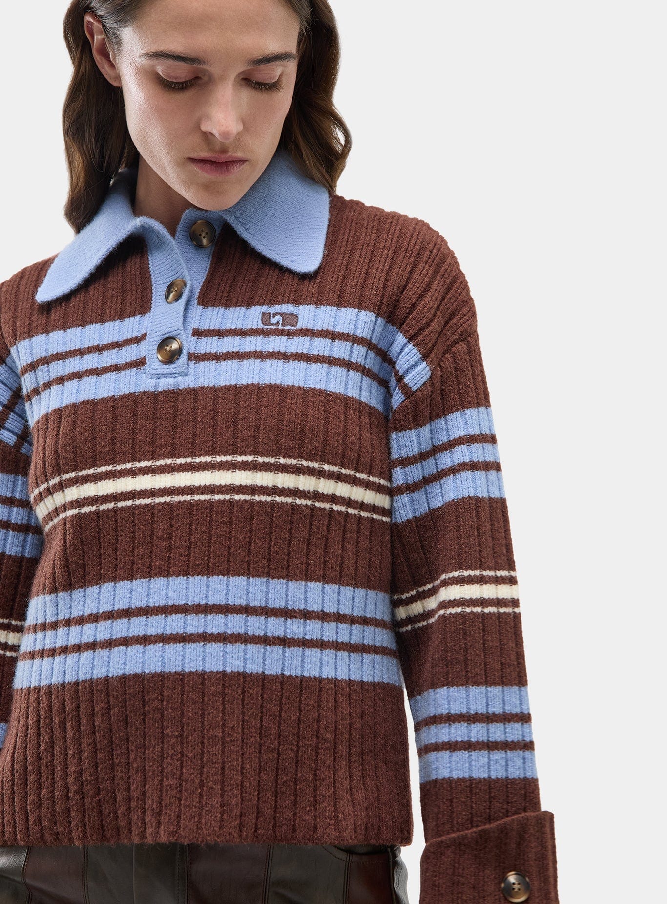 GRAZ BROWN STRIPED POLO KNIT - Image 5