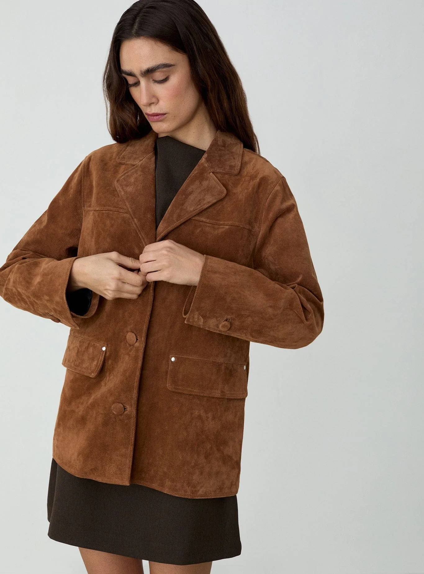MAIRA REAL SUEDE BROWN LONG JACKET - Image 6