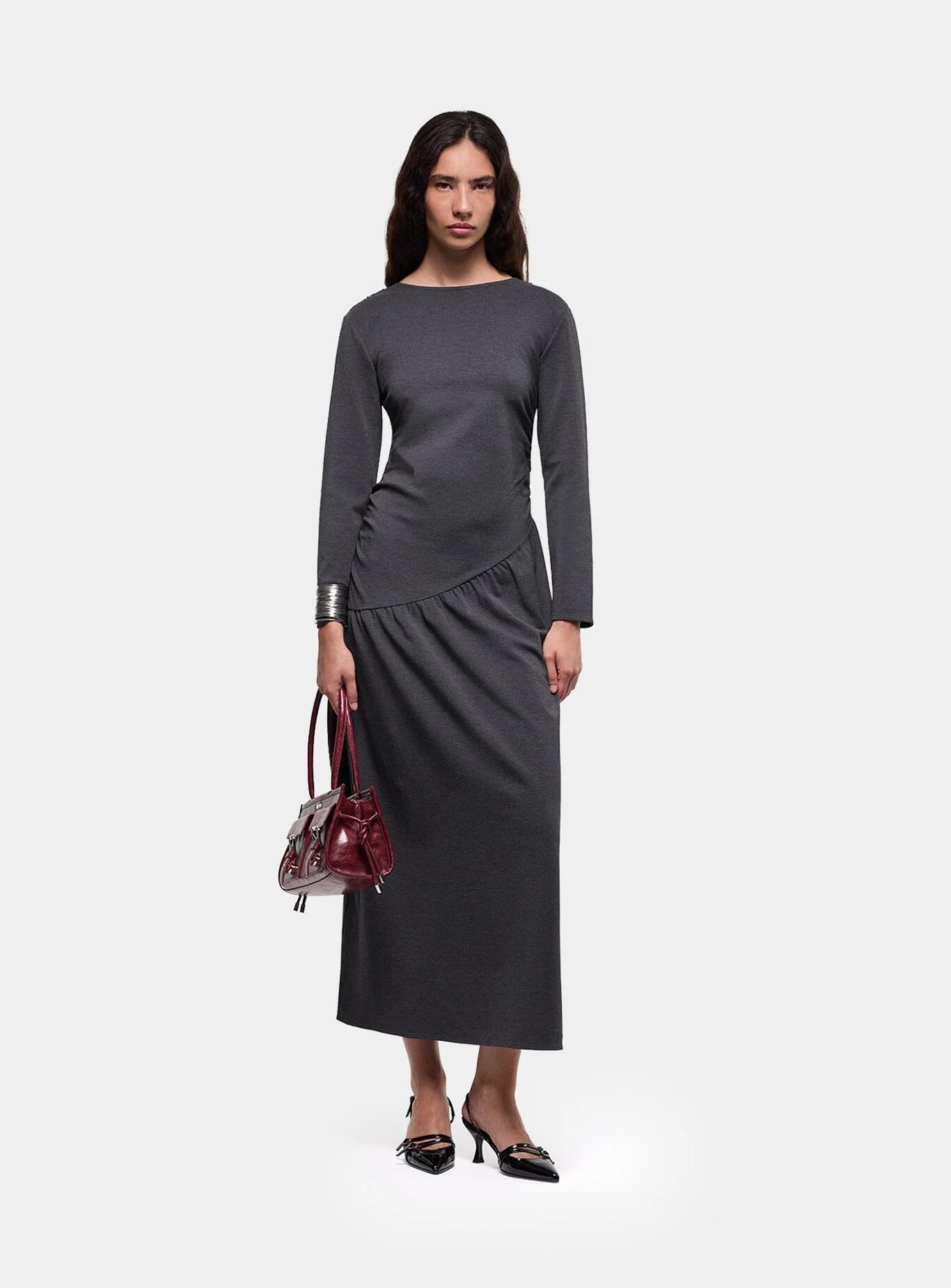 MUSA GREY DRAPED LONG DRESS - Image 2