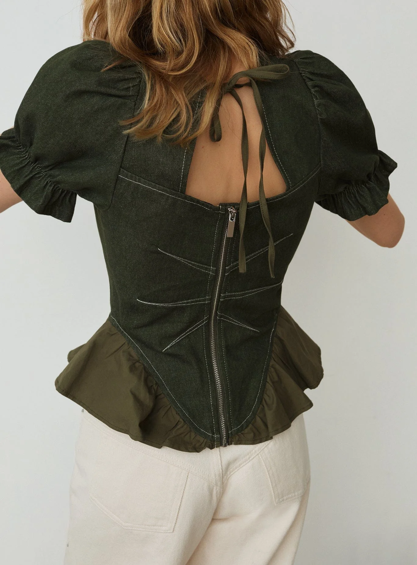 REGINA KHAKI PUFF SLEEVE BLOUSE - Image 4
