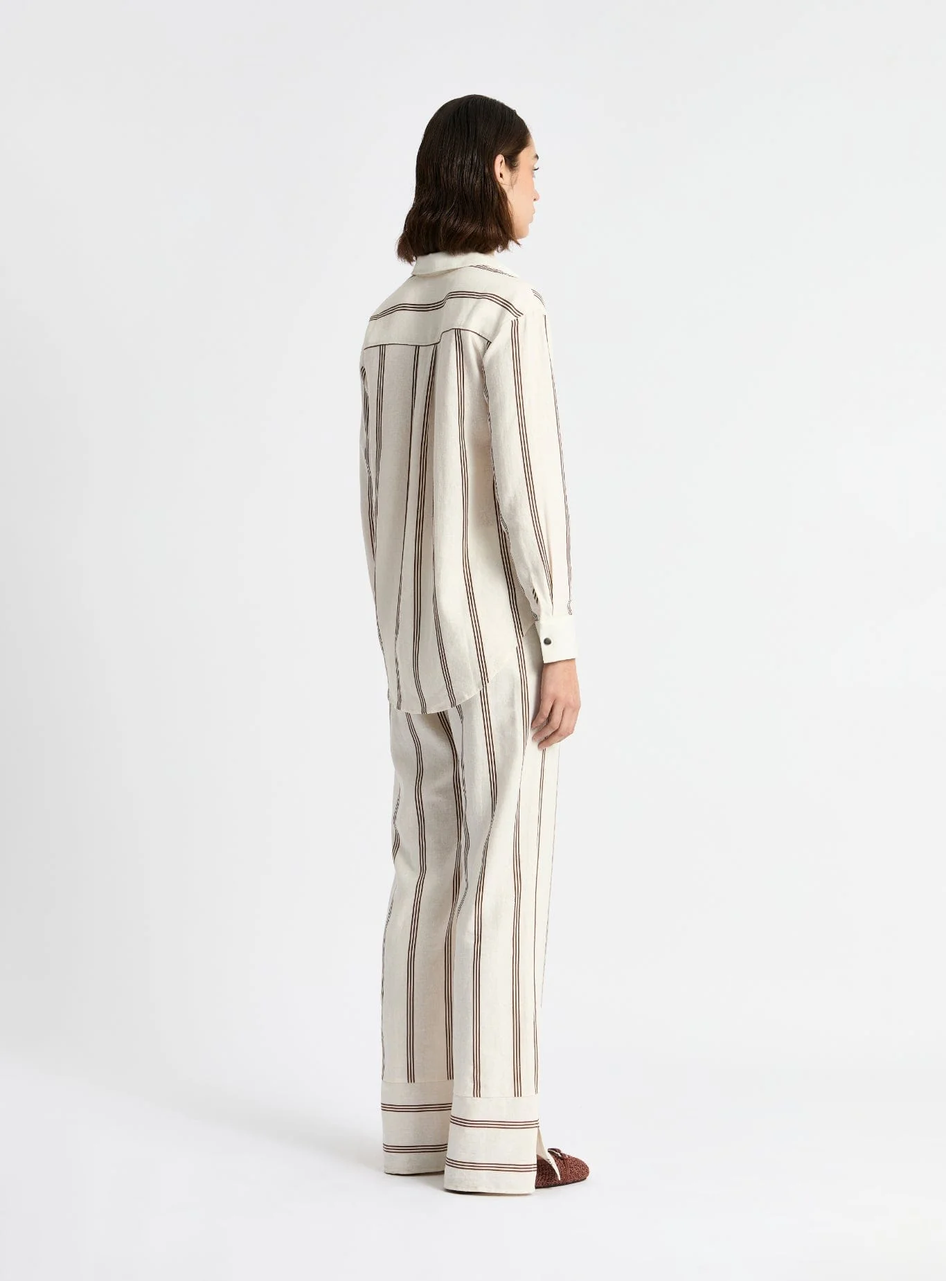 SAGA BROWN STRIPED PLEATED SHIRT - Image 5